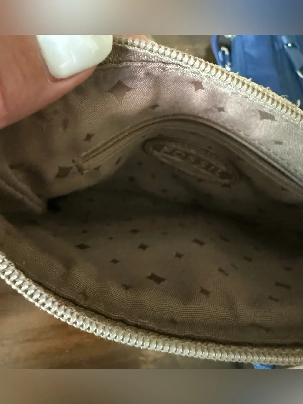 Fossil Key-Per Crossbody Purse Handbag Canvas Leather Bag Neutral Colors